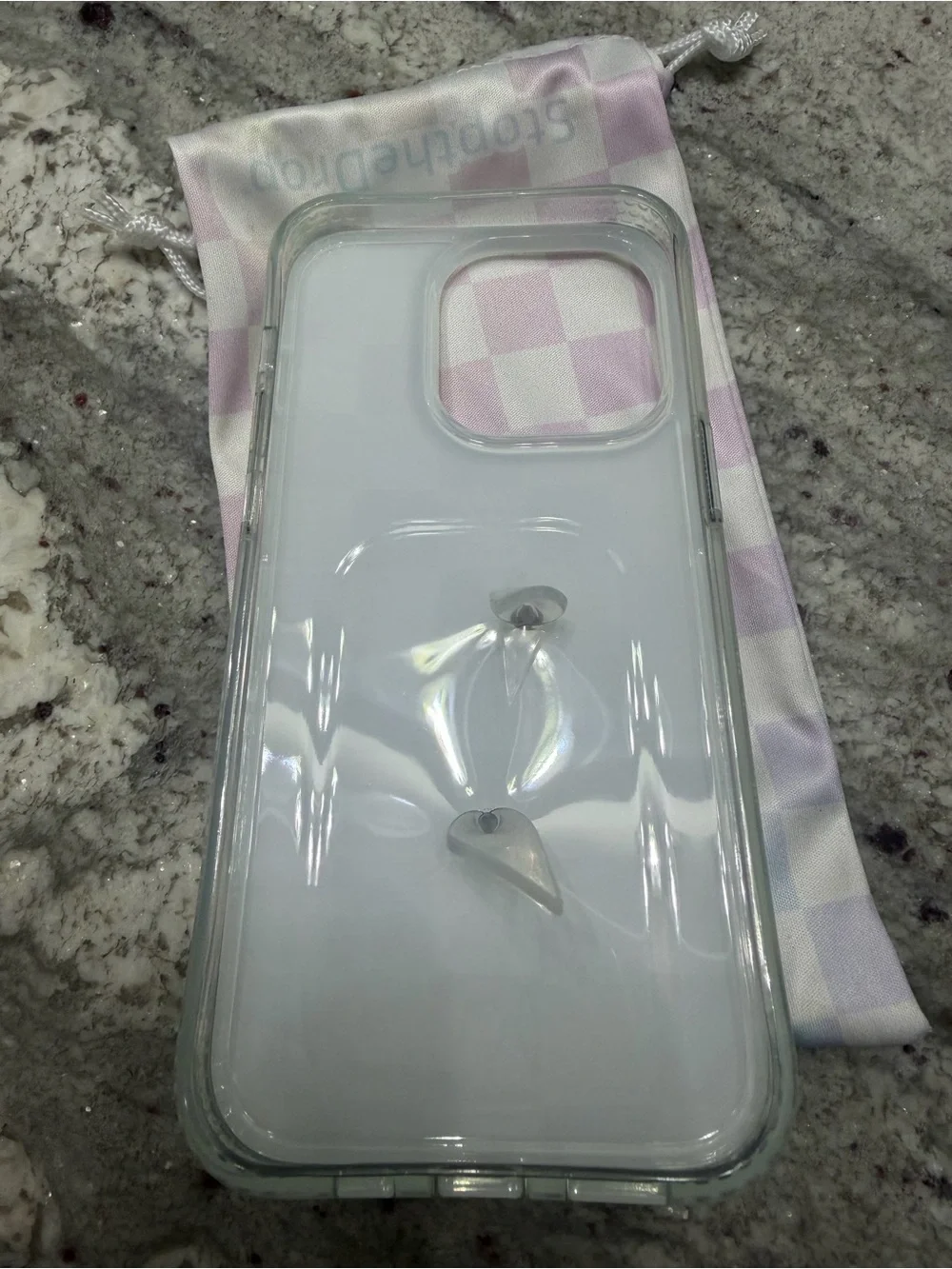 iPhone 14 Pro Case ( 6.1” screen) Loopy Original Pearl Checkered Iridescent
